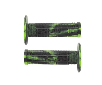 Grip Set, Motocross, Black & Green, Half Waffle, Soft Compound - 7/8" 