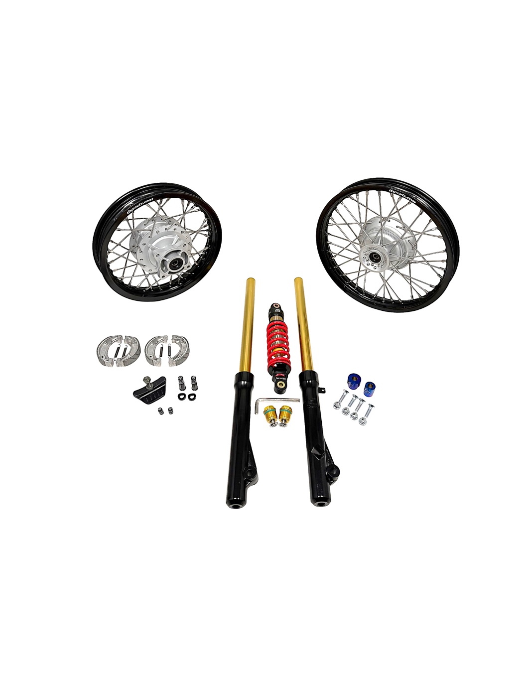 TBparts Ultimate Gold Suspension - 350# & Wheel Package – CRF110 1 TBparts Ultimate Gold Suspension - 350# & Wheel Package – CRF110